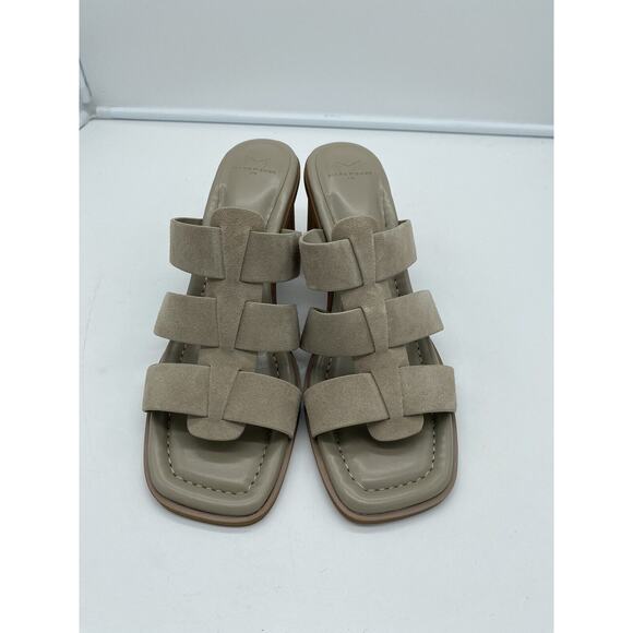 New Marc Fisher LTD Louisa Leather Block Heel Slip‎ On Mules Woven Gray Size 11M - Picture 3 of 8